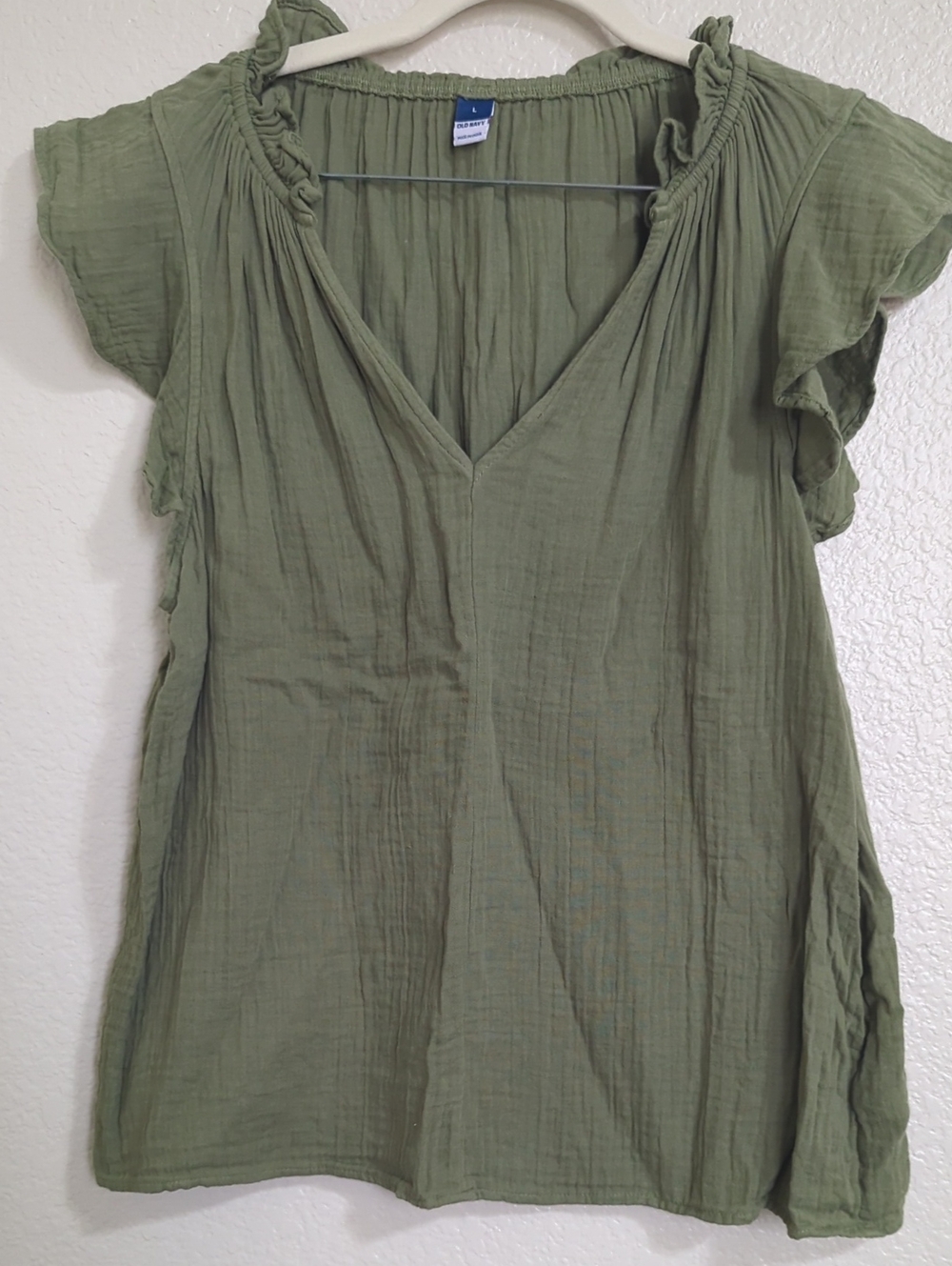 Old Navy Olive Green V-Neck Short Sleeve Women's Top